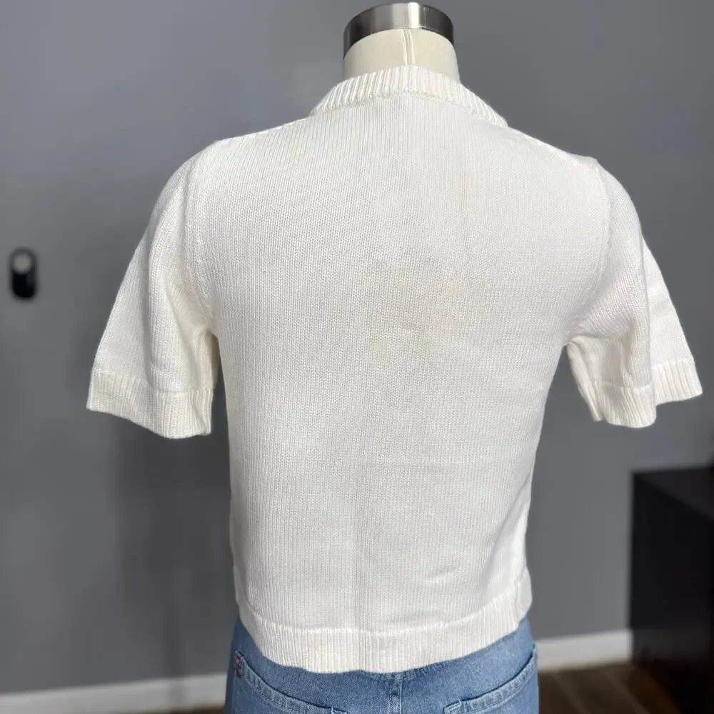 Abercrombie and Fitch Womens Short Sleeve Crew Cardigan, Cream, XS - Picture 3 of 5